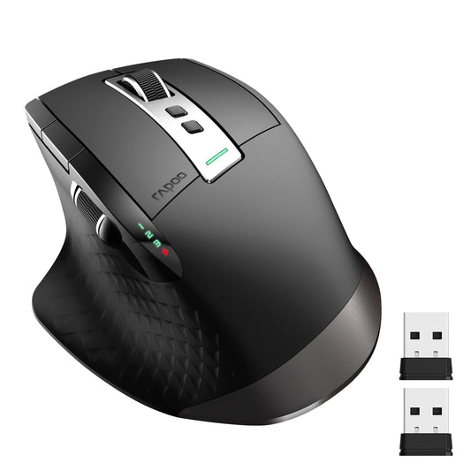 Rapoo MT710L Multi-Mode Rechargeable Wireless Mouse, Bluetooth Wireless Mouse with 4000 DPI, Ergonomic Multi-Device Mouse for Up to 4 Devices