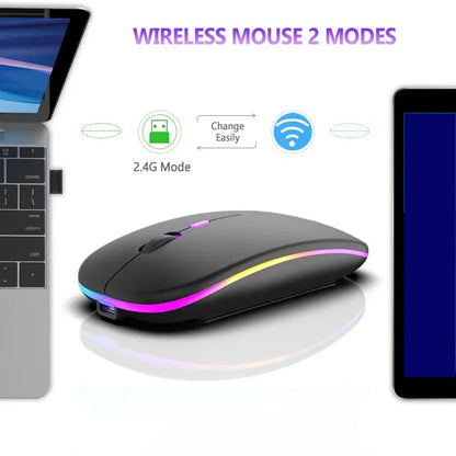 Ladattava langaton hiiri kahdella yhteystilalla, Bluetooth-yhteensopiva 2.4G USB -tietokonehiiri kannettavalle, iPadille, tabletille ja pelikäyttöön
