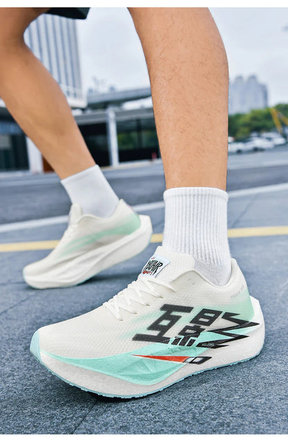 Chaussures de course pour homme, sportives, semelle en carbone, spécialisées, respirantes, légères, pour femme, confortables, athlétiques, antidérapantes, pour marathon
