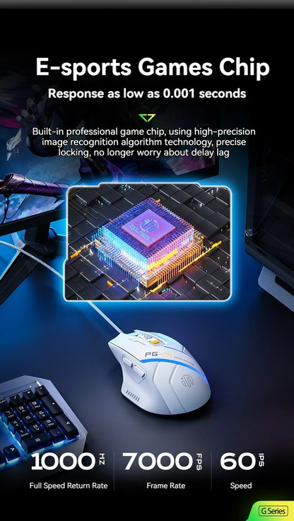 Inphic PG1 Wired Gaming Mouse RGB 12800 DPI Programmable Gaming Mouse with 6 Macro Buttons, 1000Hz Polling Rate USB Computer Mouse