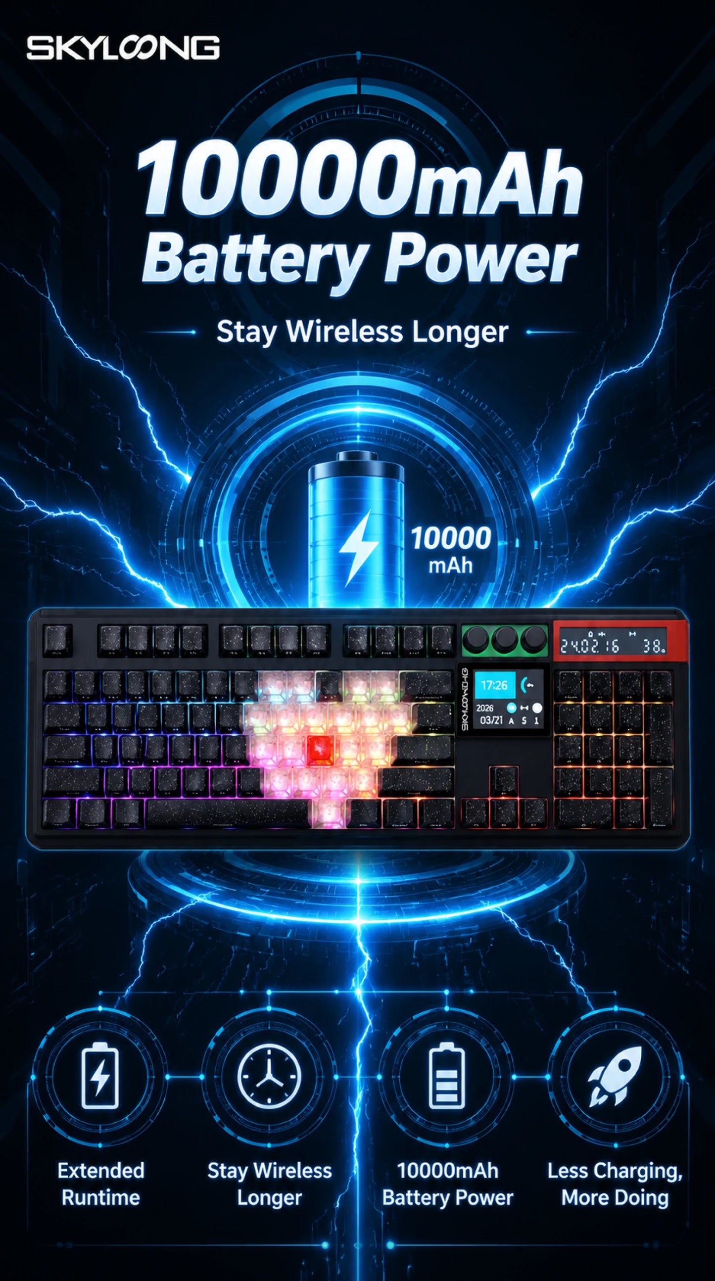 SKYLOONG GK104 Pro Wireless Mechanical Keyboar Full-Size Gamer Keyboard RGB Backlit Voice Calculator 8K Polling Rate for PC