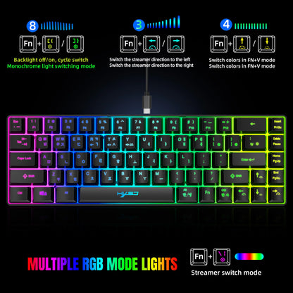 68-Tasten-Gaming-Tastatur, USB-kabelgebunden, tragbar, 20 RGB-Hintergrundbeleuchtungen, koreanische Tastatur für Windows-Laptops und Computer