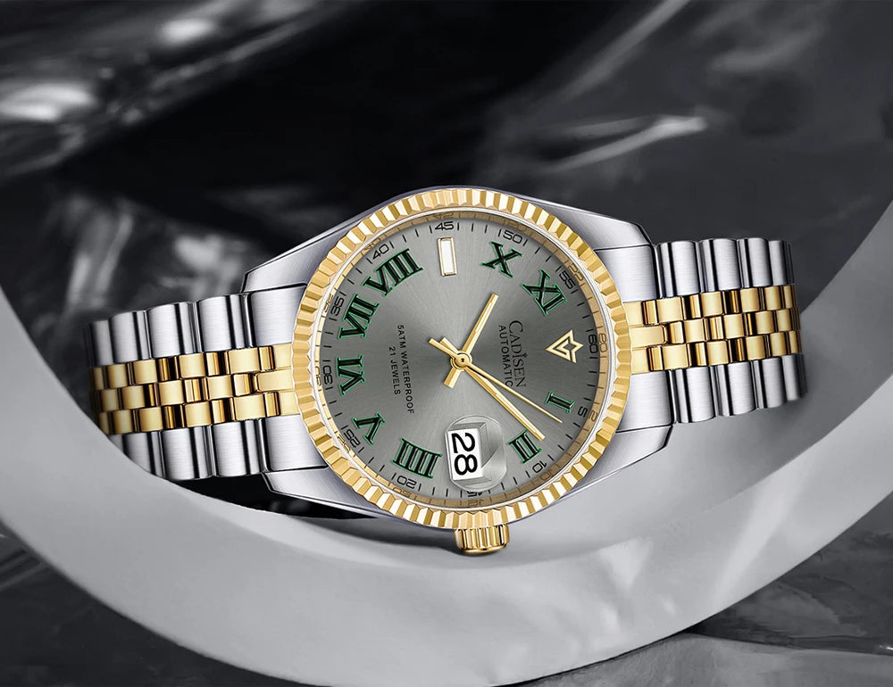 CADISEN 38MM Men's Automatic Mechanical Watch Luxury AR Sapphire Glass Water Resistant Stainless Steel MIYOTA 8215 Reloj Hombre