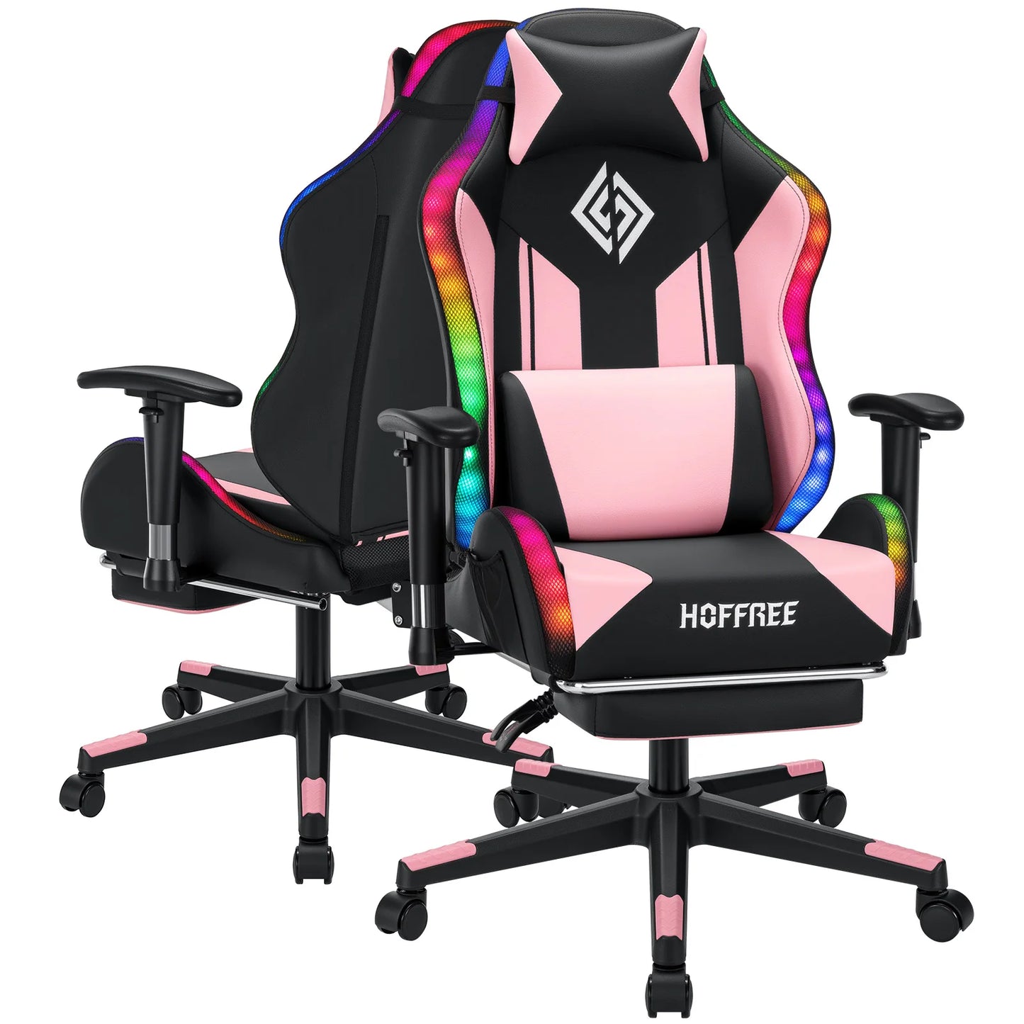 Cadeira Gaming LED para Crianças dos 8 aos 15 Anos, Cadeira Gamer Ajustável com Iluminação LED, Apoio para Pés e Suporte Lombar, Cadeira Ergonómica para PC