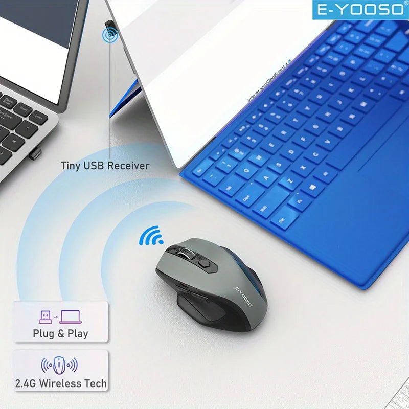 E-YOOSO 2.4G Wireless Ergonomic Mouse, 4800 DPI Optical Wireless Mouse with USB Receiver, Portable Computer Mouse for PC, Laptop & Office