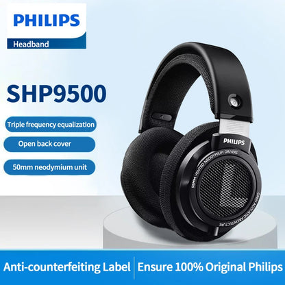 Philips SHP9500 HiFi Stereo Wired Headphones – Professional Open-Back Over-Ear Headset for Music, Gaming, Mobile & PC – High Precision Sound, 50mm Drivers, Crystal Clear Audio Performance