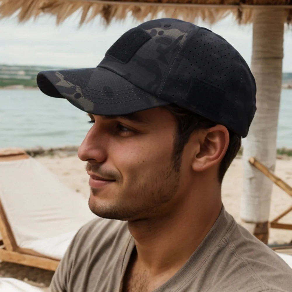 Cappellino da baseball casual sportivo traspirante con motivo mimetico da uomo, cappello da sole per appassionati di stile militare, cappello tattico, cappello da addestramento militare, cappello a secchiello