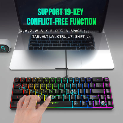 68-Tasten-Gaming-Tastatur, USB-kabelgebunden, tragbar, 20 RGB-Hintergrundbeleuchtungen, koreanische Tastatur für Windows-Laptops und Computer