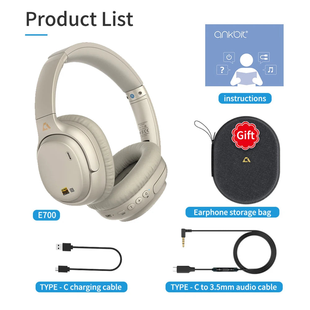1Mii E700 Wireless Bluetooth Headphones with LDAC Hi-Res Audio, Active Noise Cancelling Bluetooth Headphones, HiFi Stereo Wireless Gaming Headset, 65-Hour Battery Life