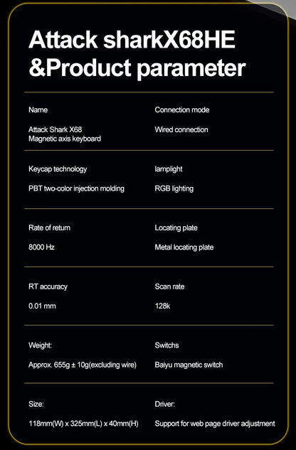 Magnetische Switch-Tastatur ATTACK SHARK X68HE kabelgebunden und FREEWOLF F68 kabelgebunden F68Pro kabellos für Pro-Gaming 8K Hz 0.01mm Rapid Trigger