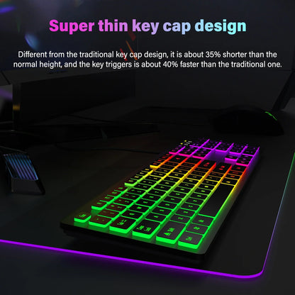 FUYUMY RGB Wired Gaming Keyboard USB Computer Gaming Keyboard with 104 Keys, Backlit Ergonomic Gaming Keyboard for PC, Laptop, Office & Home