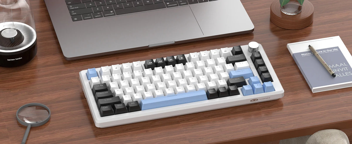 MageGee 75% Mechanical Gaming Keyboard with Knob Control, Compact Blue Backlit Wired Keyboard Black/Brown Switches for PCWindows