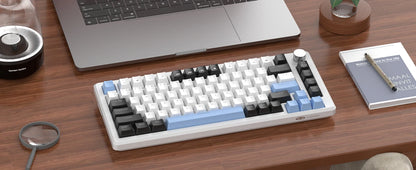 MageGee 75% Mechanical Gaming Keyboard with Knob Control, Compact Blue Backlit Wired Keyboard Black/Brown Switches for PCWindows