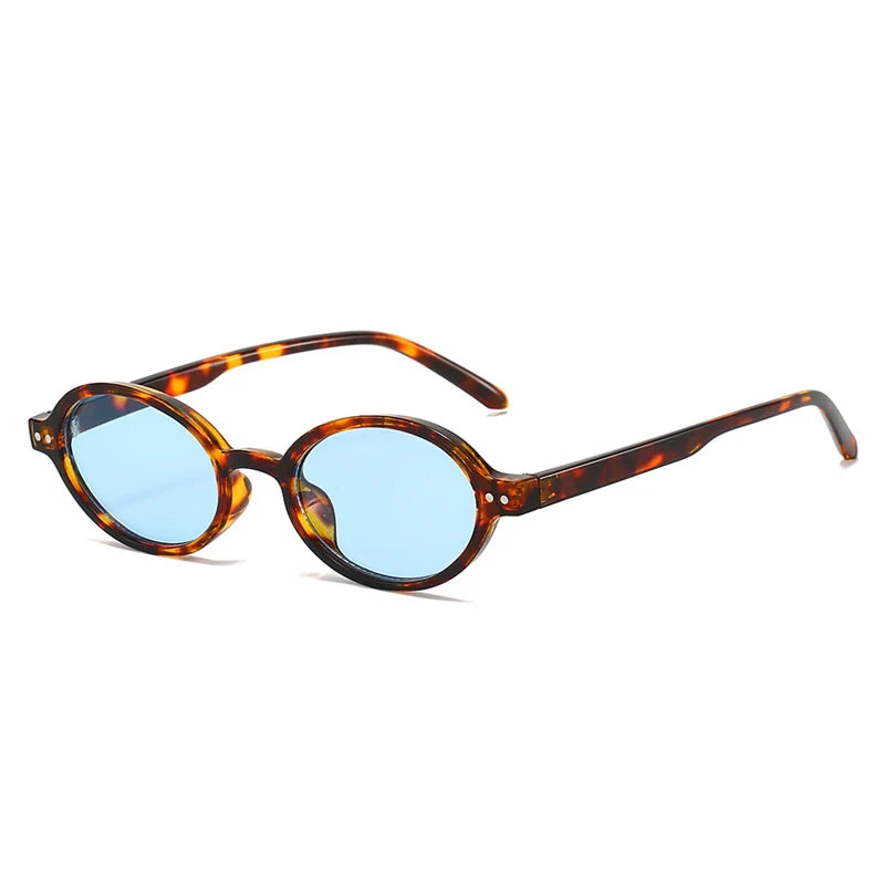SO&EI Retro Small Oval Sunglasses Women Fashion Rivets Leopard Men Punk Shades UV400 Sun Glasses