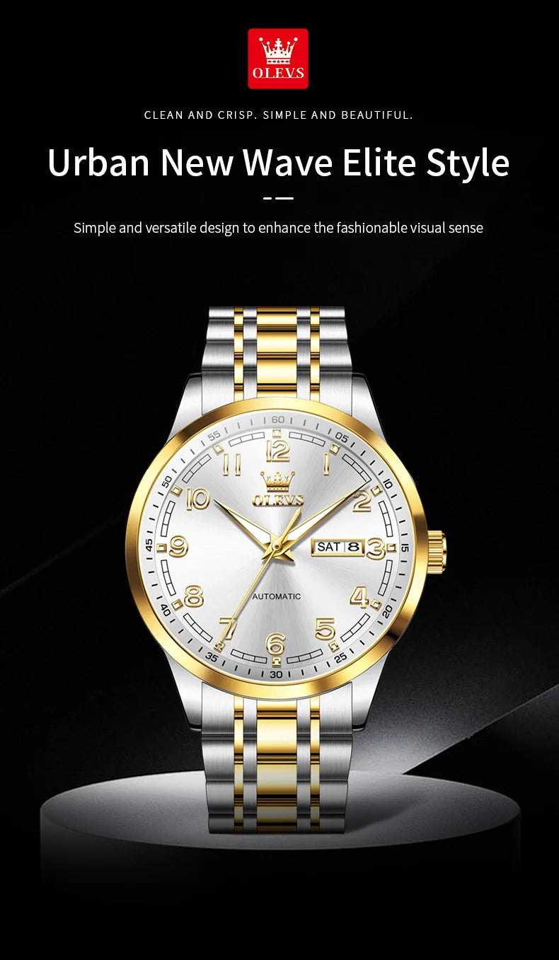 OLEVS Original Men's Fully Automatic Mechanical Watch Stainless Steel Calendar Week Men's Luminous Waterproof Business Watch