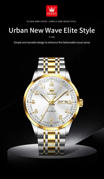 OLEVS Original Men's Fully Automatic Mechanical Watch Stainless Steel Calendar Week Men's Luminous Waterproof Business Watch