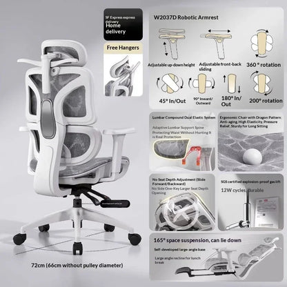 Ergonomic Mesh Office Chair with Adjustable Lumbar Support, Reclining Headrest, Swivel Design, Rolling Casters, Comfortable Home Office & Gaming Chair