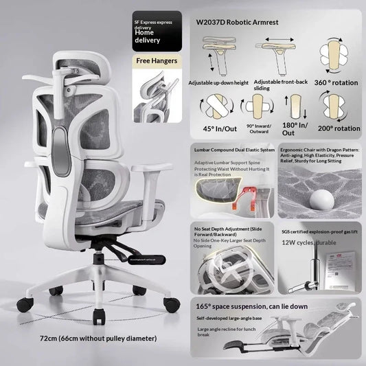 Cadeira de Escritório em Malha Ergonómica com Apoio Lombar Ajustável, Giratória, Reclinável, com Encosto de Cabeça e Rodas, para Escritório em Casa, Cadeira Gaming