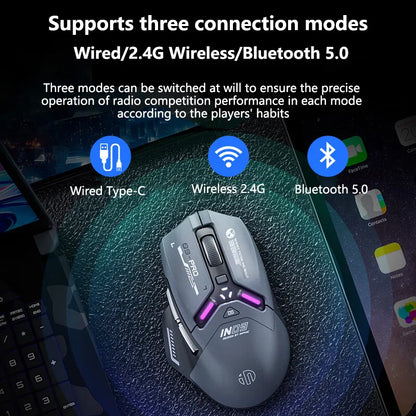 Inphic IN9PRO Wireless Gaming Mouse 26000 DPI Tri-Mode Bluetooth RGB Ergonomic Gaming Mouse with PAW3395 Sensor & 8K Polling Support