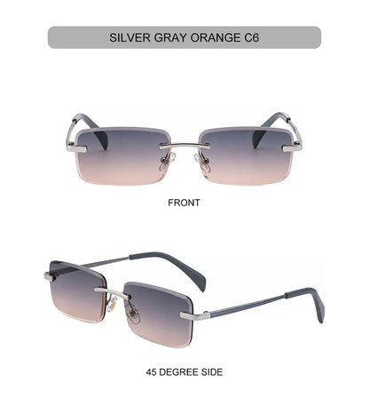 Rimless Rectangle Sunglasses Women 2026 Luxury Designer Fashion Retro Metal Sun Glasses Trendy Y2K Shades Small Frame Eyewear