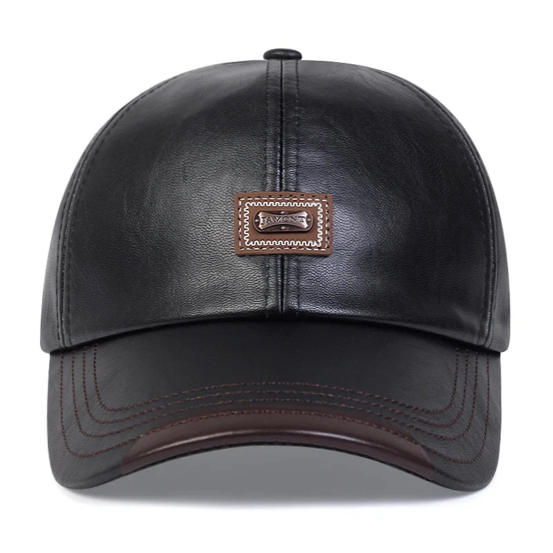 Pu Leather Letter Label Baseball Caps Spring and Autumn Outdoor Adjustable Casual Hats Sunscreen Hat