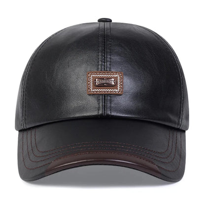 Pu Leather Letter Label Baseball Caps Spring and Autumn Outdoor Adjustable Casual Hats Sunscreen Hat