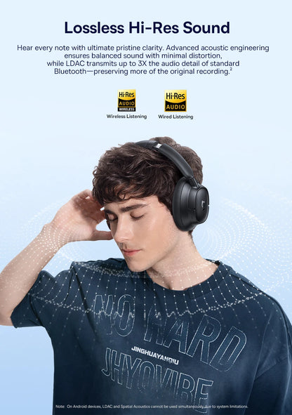 Baseus Bass EH10 NC Noise Cancelling Wireless Headphones Bluetooth 6.0 Over Ear Headset with 45dB ANC, 80H Battery, Hi-Res Audio & AI Calls