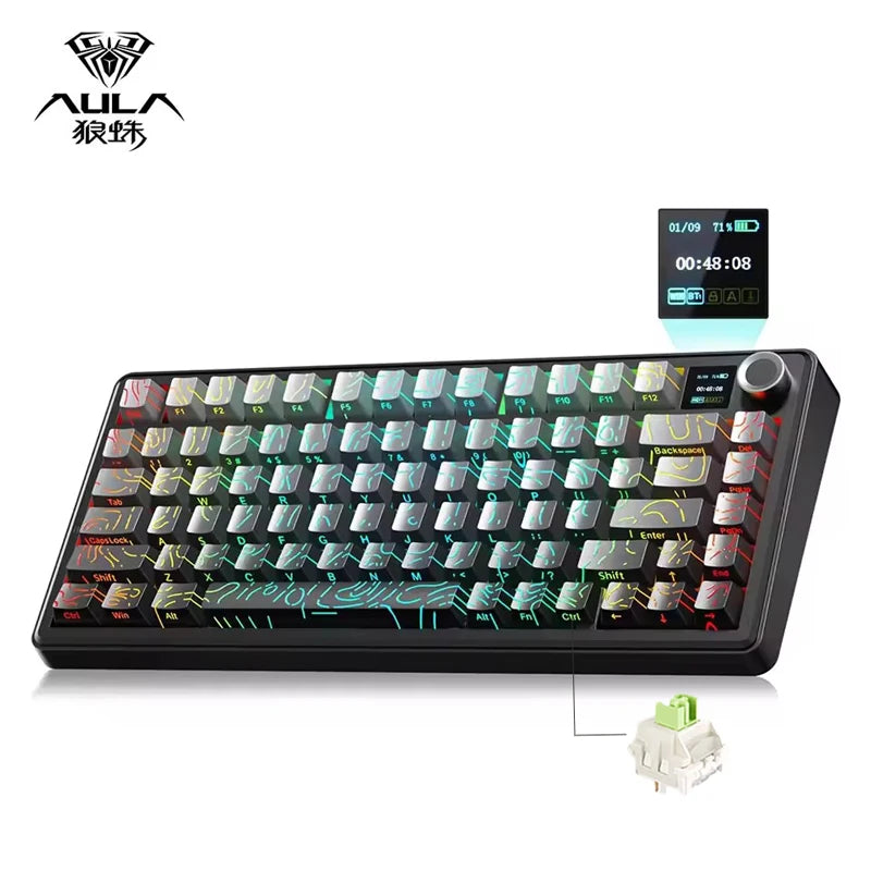 AULA F75/F75 MAX Gaming Mechanical Keyboard 2.4G Wireless/BT/Wired Keyboard 75% 81 Key Hot-Swap RGB Contour Line Office Keyboard