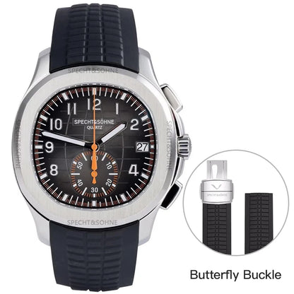 Specht & Söhne New Classic 5167 Men's Watch Orange Color Sapphire Crystal Rubber Srap Sports Male Quartz Watches 50M Waterproof