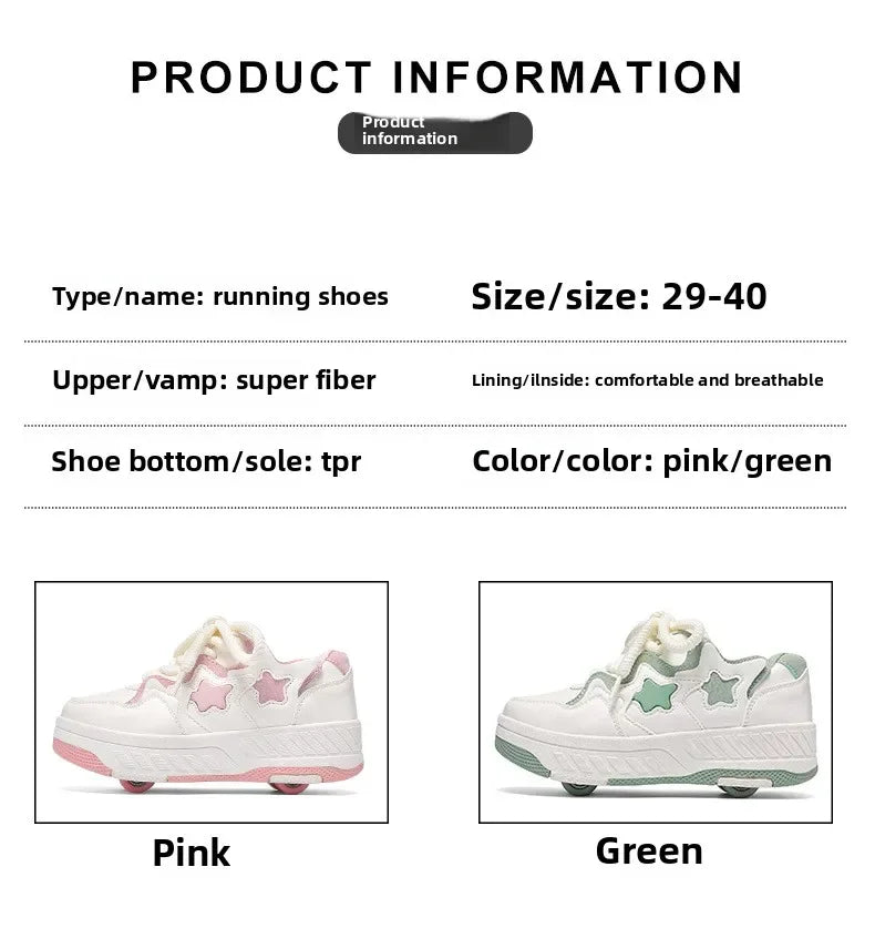 Chaussures de roller pour enfants - Roues rechargeables, couleurs tendance, finition brillante, pour les anniversaires, pour garçons et filles, chaussures décontractées deux-en-un