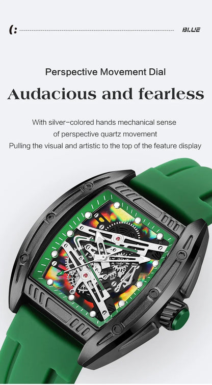 2026 Men's Automatic Mechanical Watch with Stainless Steel Case Silicone Band Skeleton Dial Waterproof Sport Wristwatch
