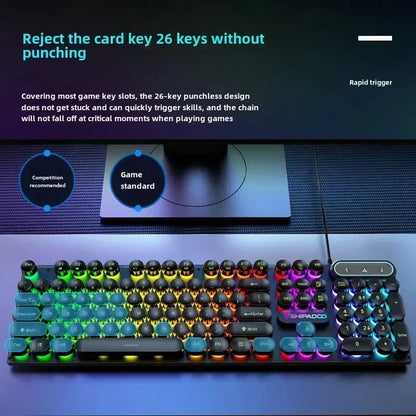 Mechanical Gaming Keyboard USB Wired 104-Key Gaming Keyboard for PC, Laptop & Desktop, Steampunk English Keyboard for Gaming, Office & Typing
