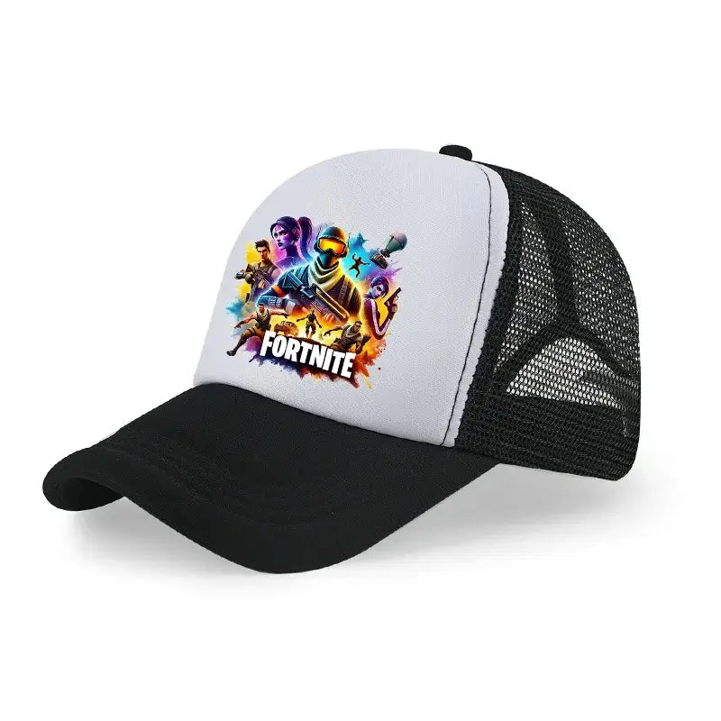 Детска бейзболна шапка Fortnite с принт в анимационен игрови стил, лятна дишаща мрежеста шапка с регулируема козирка, подарък за детски рожден ден