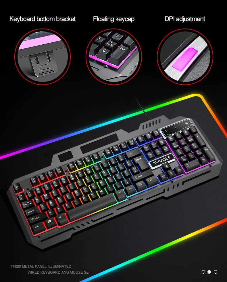 104 Keys Gaming Keyboard and Mouse Combo with RGB Backlit, All-Metal Panel Waterproof Light Up, USB Wired Computer Keyboards Gaming