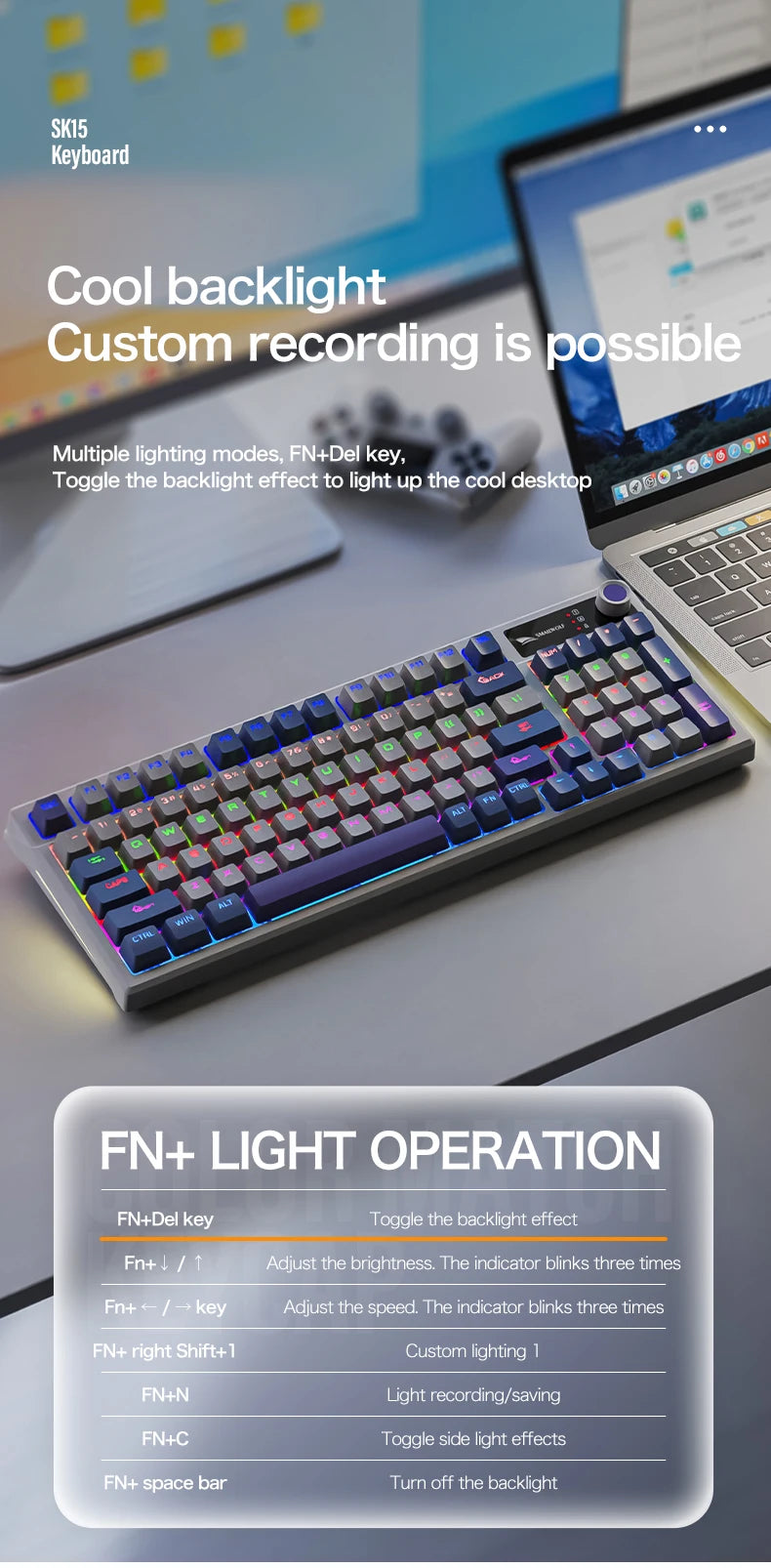 SMAILWOLF SK15 Laptop Gaming Wired Mechanical Keyboard Full Key Rollover Customized in Spanish