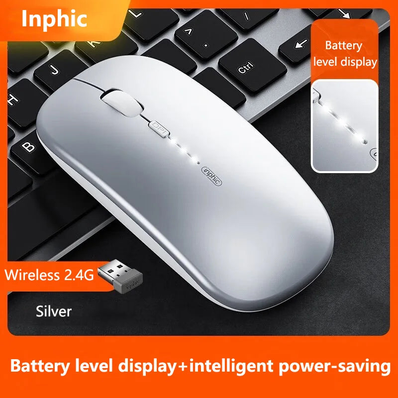 Inphic M1P langaton hiljainen toimistohiiri, erittäin ohut ja kannettava, USB-liitäntä, akun varaustason näyttö, TYPE-C-lataus