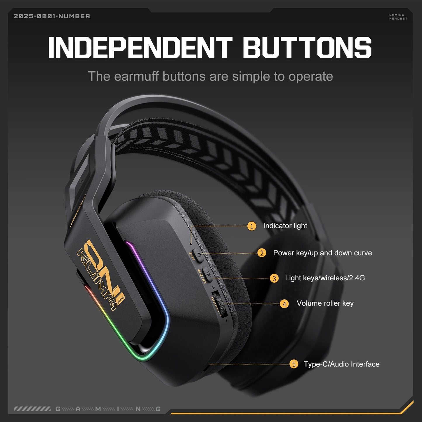 ONIKUMA GT828 Wireless Gaming Headset Bluetooth 5.3 RGB Headphones with Mic, Noise Cancelling, 4-Mode Connection for PC, PS5 & Laptop