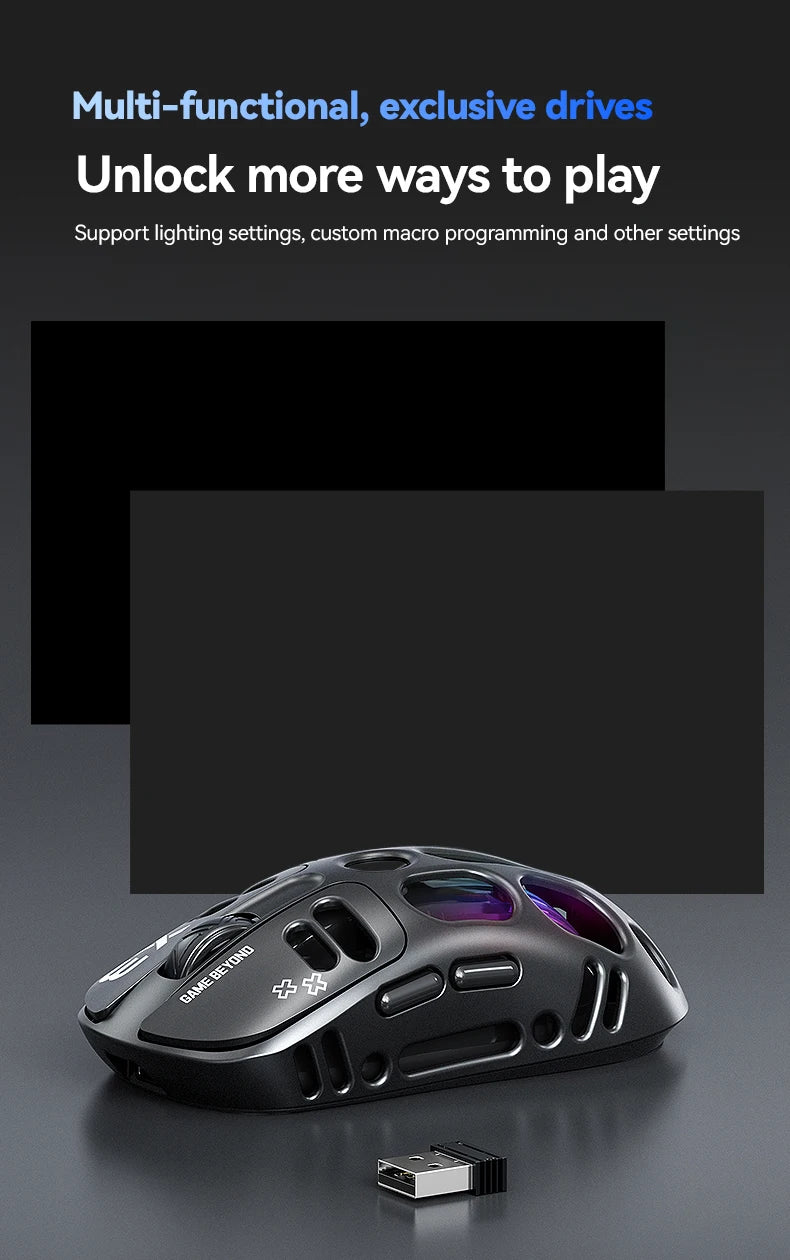 3-Mode Wireless Gaming Mouse with RGB Lighting, Lightweight Bluetooth Mouse, Rechargeable Esports Mouse for PC, Laptop & Gaming