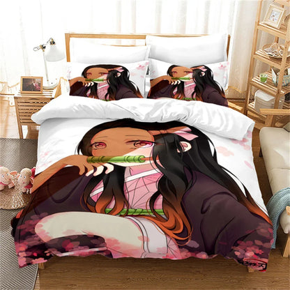 Nezuko Kamado Bedding Set Anime Demon Slayer Duvet Cover Comforter Bed Linen Single Twin Full Queen Size 3d Kids Girl Boys Gift