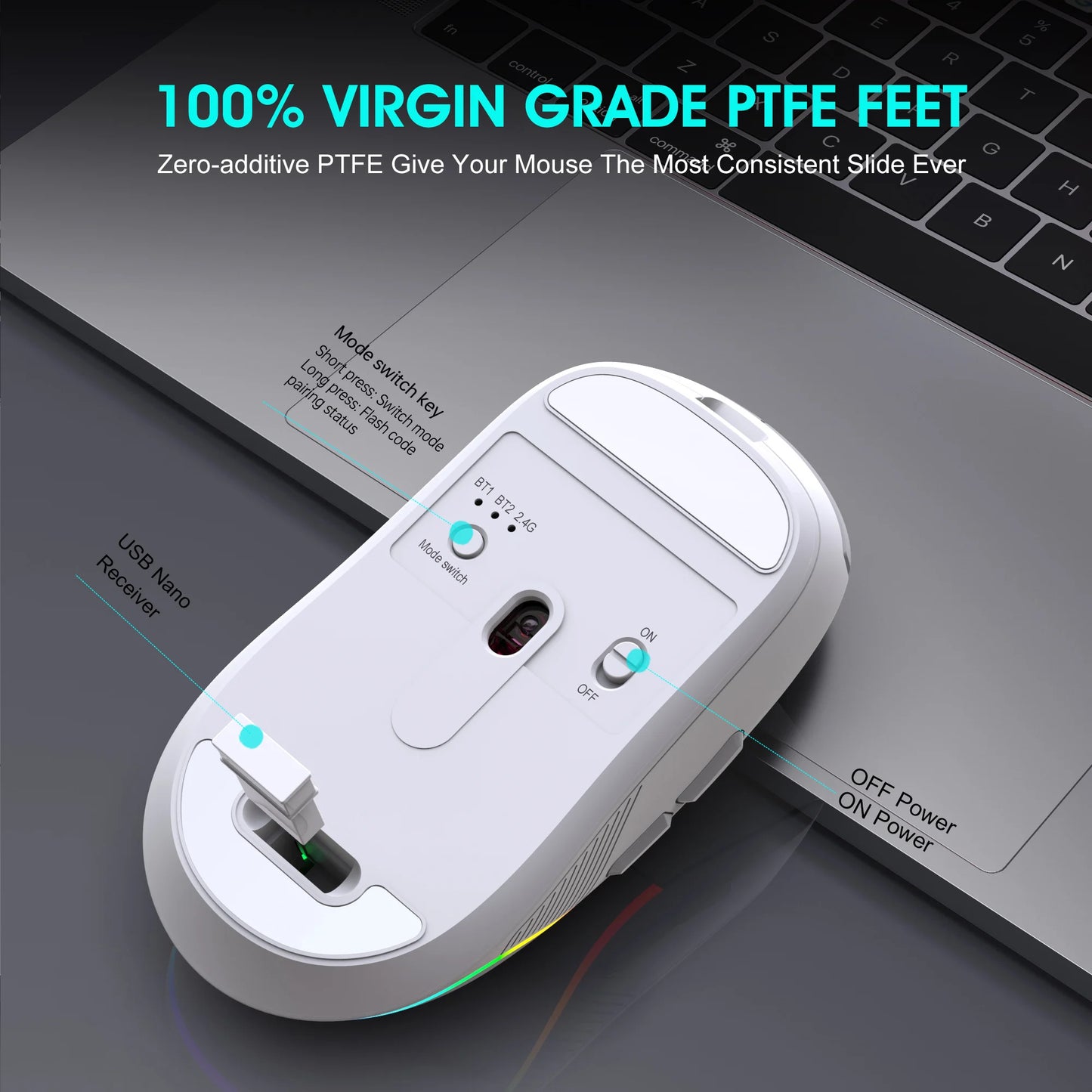 Tri-Mode Wireless Gaming Mouse with Bluetooth 2.4G & Wired Connection, 10000 DPI RGB Esports Mouse with 7 Buttons and Rechargeable Battery