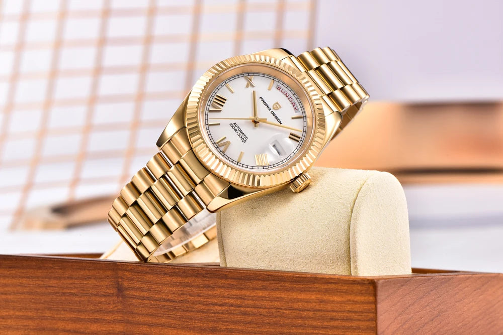 PAGANI DESIGN Luxury Men Watch Sapphire mirror Luminous Stainless Steel Watch Week Date Mechanical Waterproof ST16 Man watch