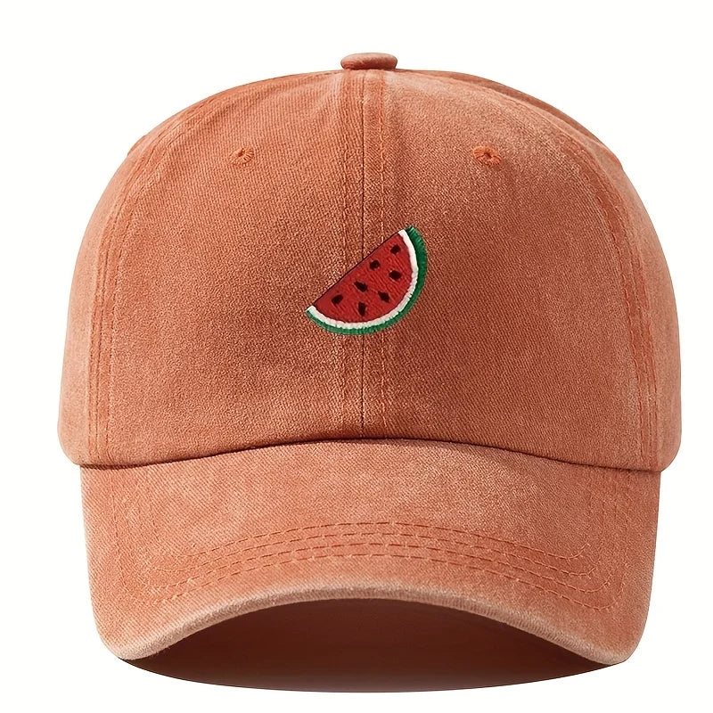 Four season baseball cap with watermelon print pattern for both men and women, adjustable duckbill cap for outdoor hiking