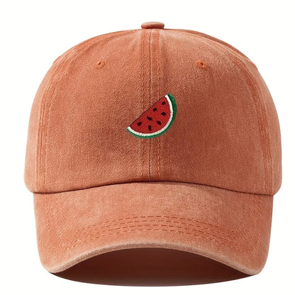 Four season baseball cap with watermelon print pattern for both men and women, adjustable duckbill cap for outdoor hiking