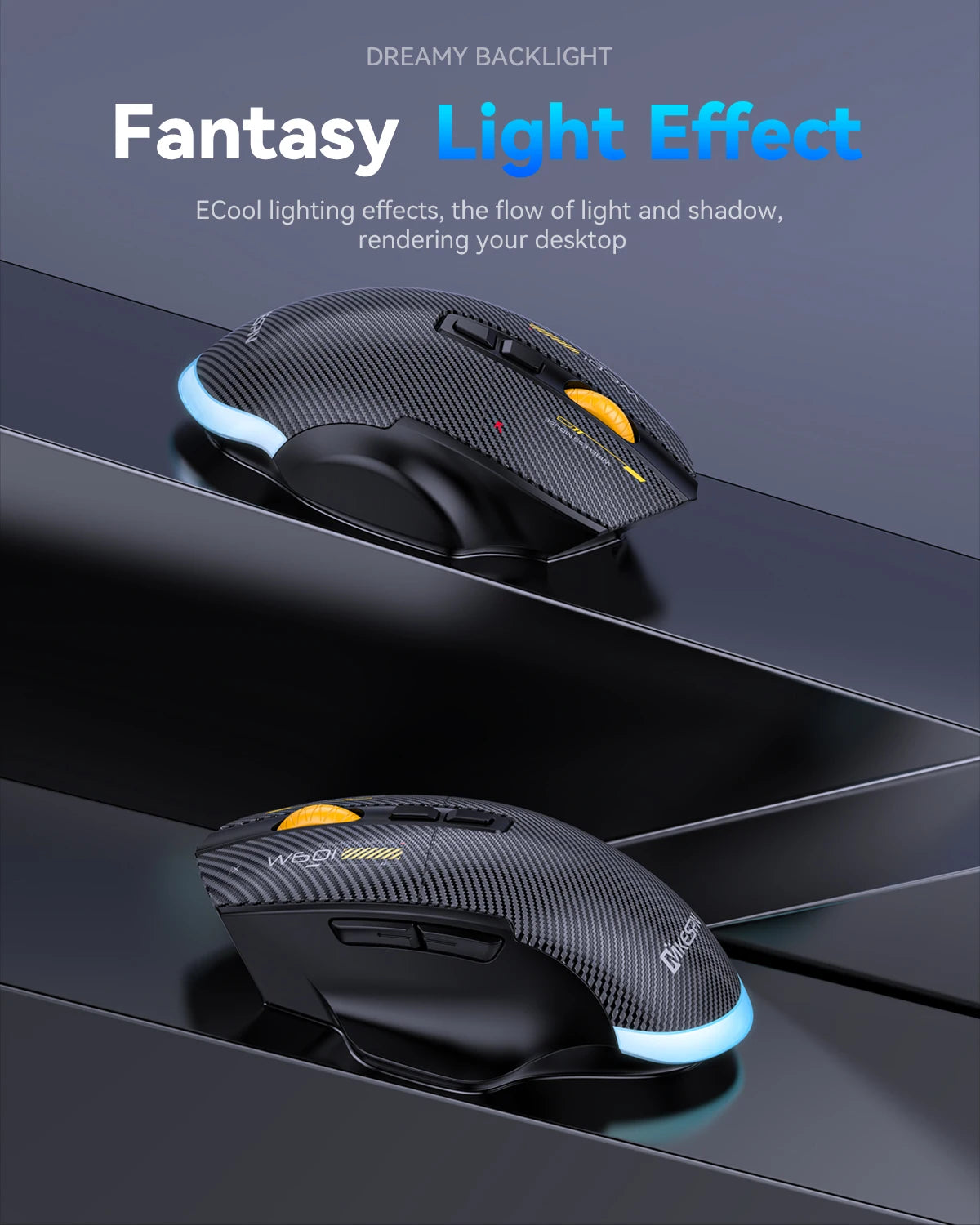 12800DPI Tri-Mode Wireless Gaming Mouse with Bluetooth, 2.4G & Wired Connection, Macro Programming, Carbon Fiber Design, 7 Keys Rechargeable Mouse