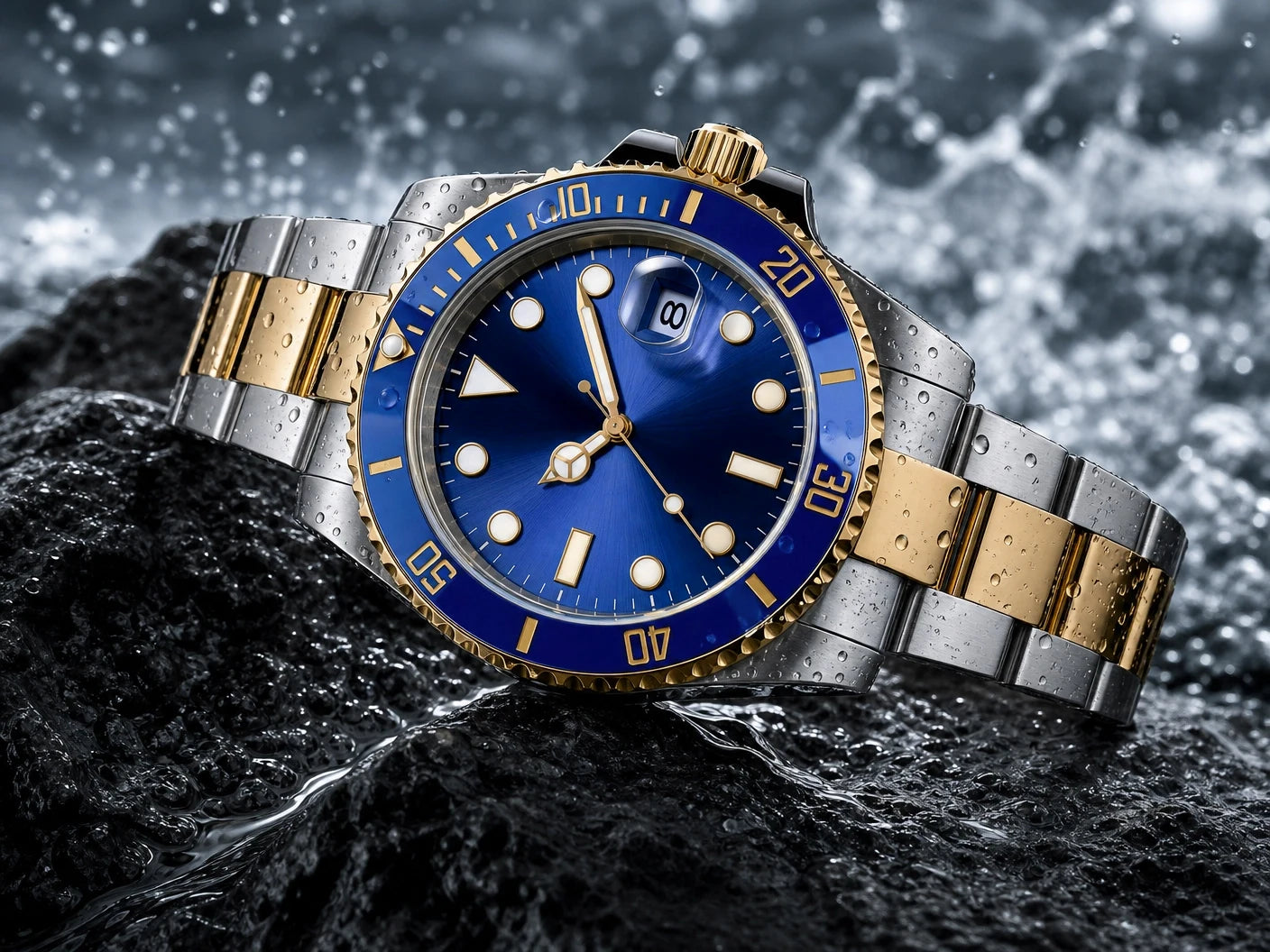 Custom logo NH35 MIYOTA 8215 Automatic Men Watch Luxury Diver Two Tone Gold 316L Stainless Steel Sapphire 10ATM Sterile Sunburs