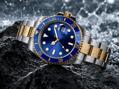 Custom logo NH35 MIYOTA 8215 Automatic Men Watch Luxury Diver Two Tone Gold 316L Stainless Steel Sapphire 10ATM Sterile Sunburs