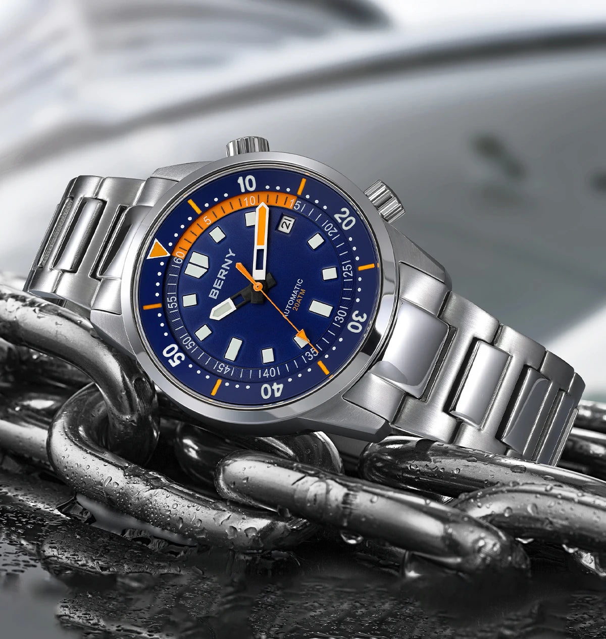 BERNY Men's Dive Watches 200M Waterproof Super Luminous Automatic Mechanical Diver Watch 42mm Sapphire Swim Diving Wristwatch