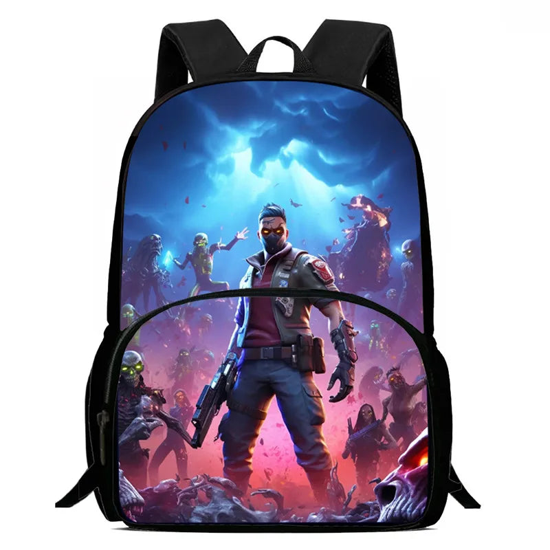 15 Inch Fortnite Cartoon Backpack Unisex for Boys Girls with Front Pocket Lightweight Student School Bookbag Large Capacity