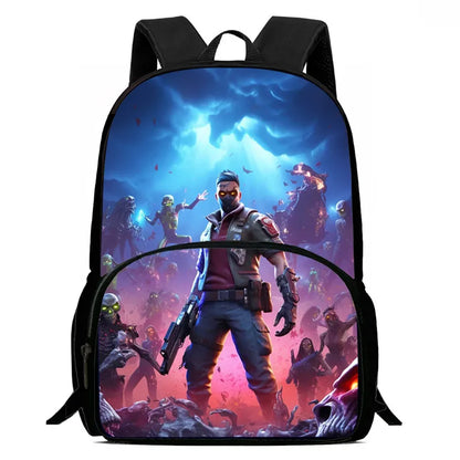 15 Inch Fortnite Cartoon Backpack Unisex for Boys Girls with Front Pocket Lightweight Student School Bookbag Large Capacity