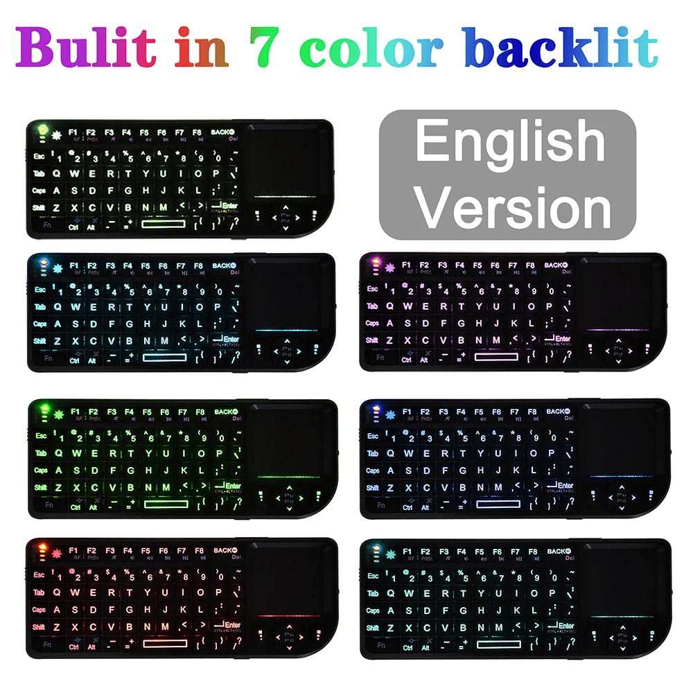 A8 Mini Wireless Keyboard 2.4G 7 Color Backlit 3 in1 Handheld Keyboard with Touchpad Air Mouse for Android TV Box PC Tablet